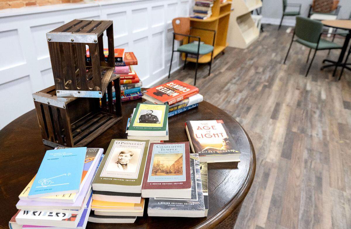 A table of books for sale at the Print Factory in Bellefonte.