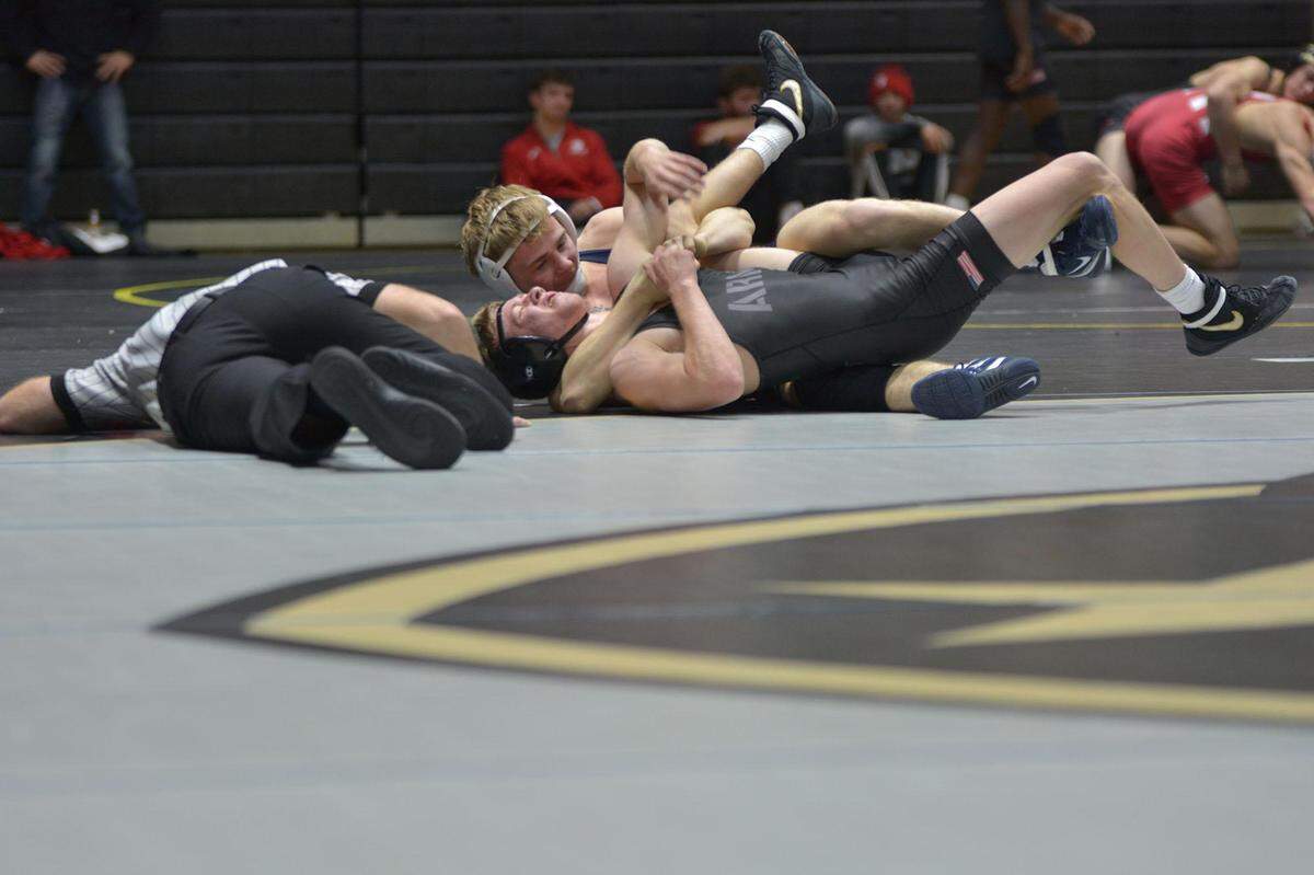 Penn State’s Brody Teske looks for a fall of Army West Point’s Ryan Chauvin in their 125-pound second round match during the Black Knight Invitational on Sunday in West Point, N.Y. Teske earned a 14-1 major decision.