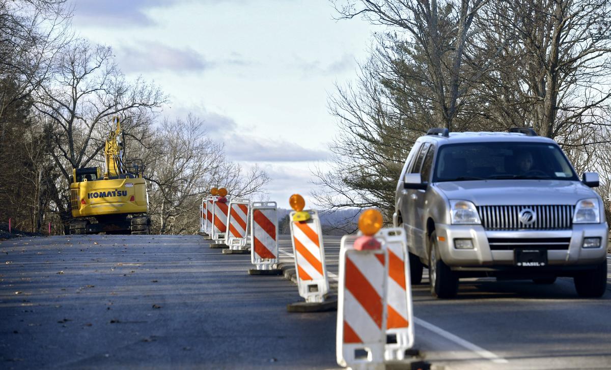 Construction barriers block a wider road along Valley Vista Drive in State College on Tuesday, Dec 4, 2018.