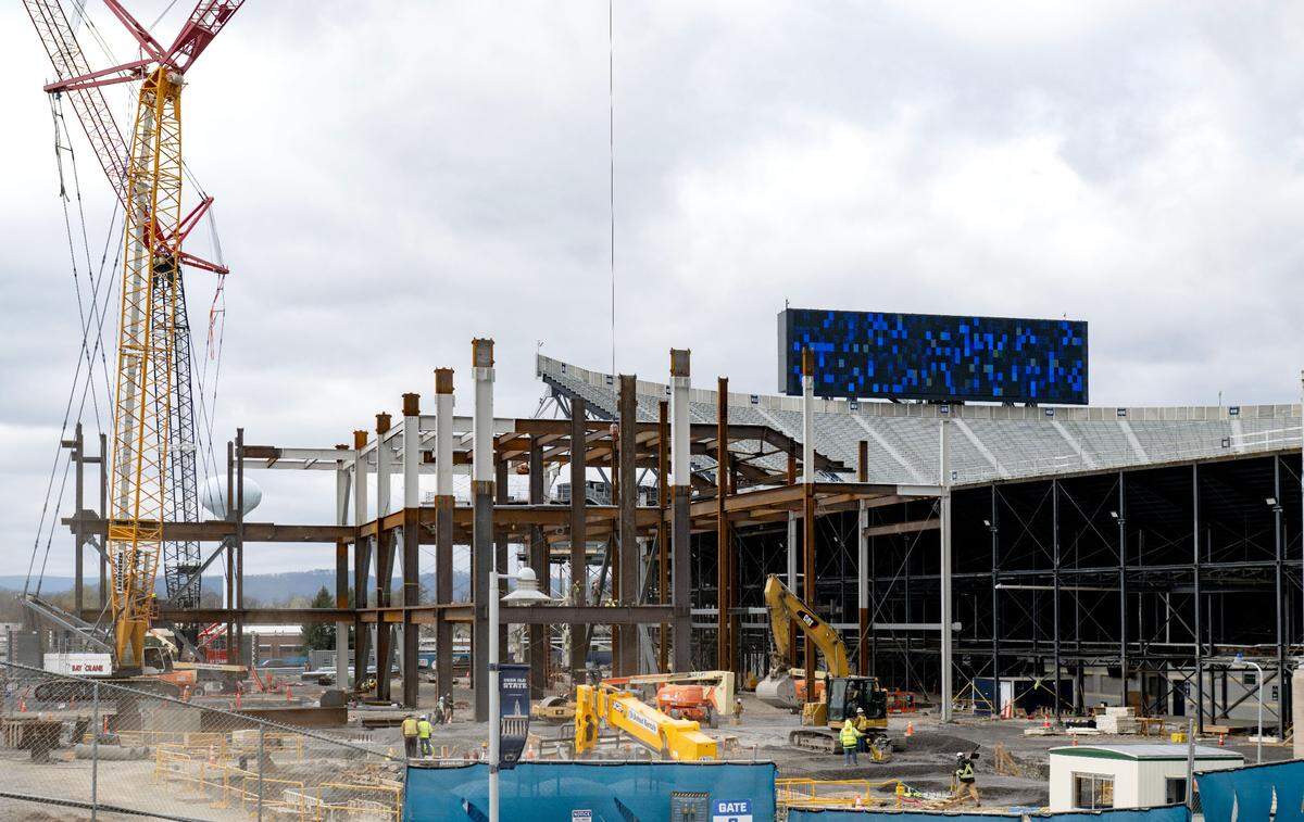 Construction on the west side of Beaver Stadium on Wednesday, April 16, 2025.