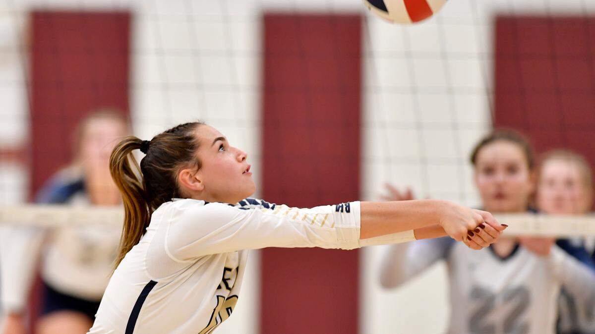 Bald Eagle Area’s Lexi Skripek bumps the ball during the District 6 2A championship game against Philipsburg-Osceola on Tuesday, Nov. 10, 2020 at Altoona High School.