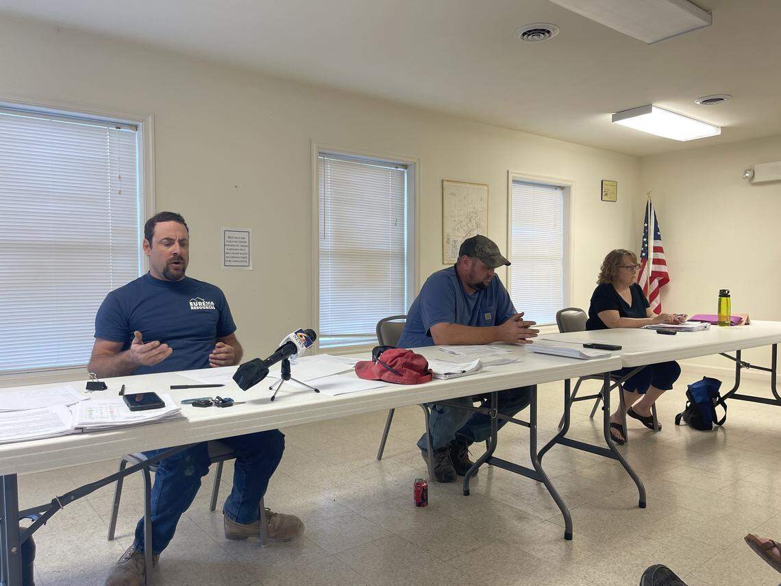 Union Township Supervisors Michael MacNamara, left, Nicholas Taylor and Tammy Hanscom during a township meeting Aug. 5, 2025.