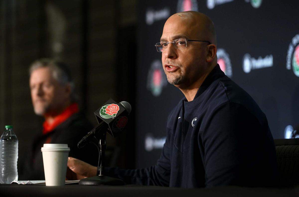 Penn State coach James Franklin answers a question during a press conference for the Rose Bowl on Sunday, Jan. 1, 2023.