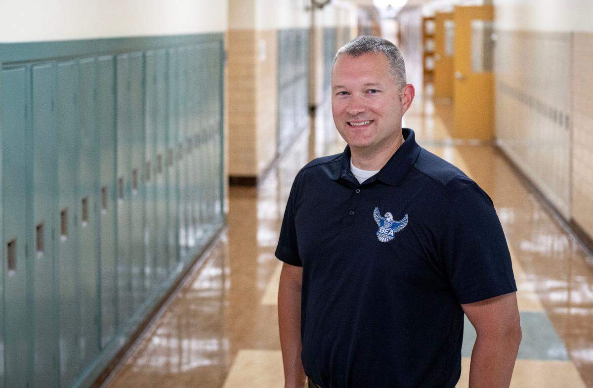 Bald Eagle Area School District’s new superintendent Christopher Santini poses in the high school on Tuesday, July 2, 2024.