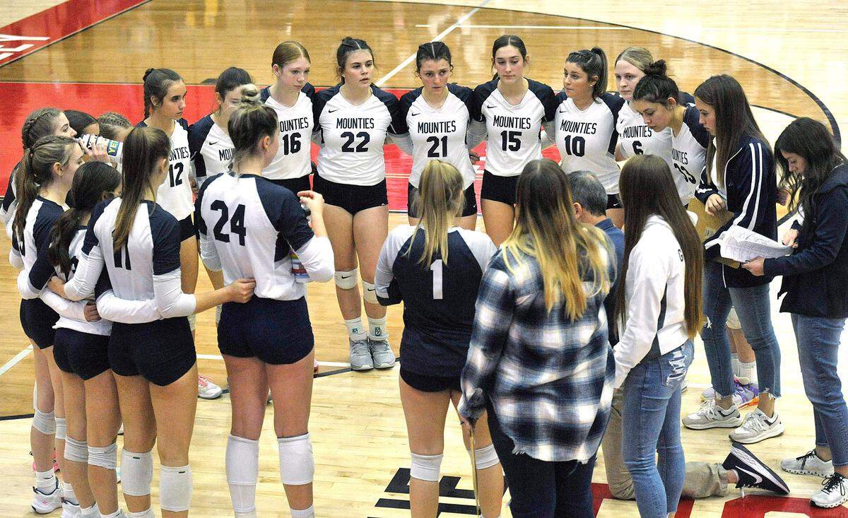 The Philipsburg-Osceola girls volleyball team, seen here during a timeout, won the PIAA Class 2A state championship Saturday at Cumberland Valley in Mechanicsburg. P-O defeated Trinity 3-1.