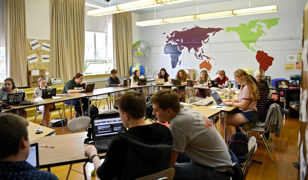 Students in an East Asian Studies class research taking a trip to Japan on Thursday. State College Area’s Delta program will move to a new building on the schools’ main campus in the fall, leaving behind the Fairmount Building.