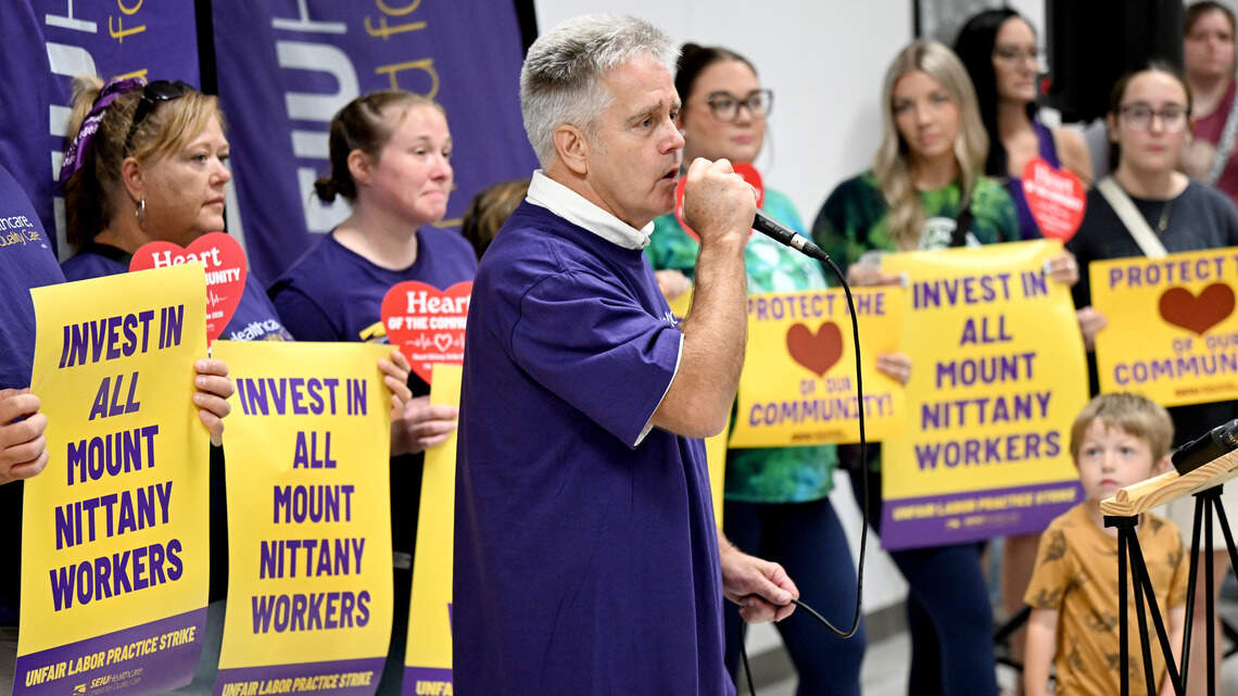 As strike continues, hundreds gather for rally in support of Mount Nittany workers