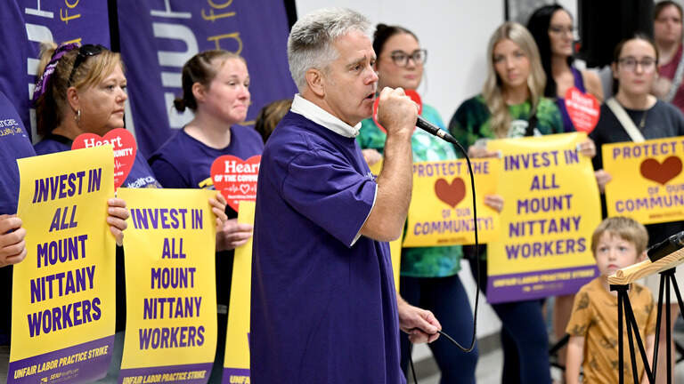 As strike continues, hundreds gather for rally in support of Mount Nittany workers