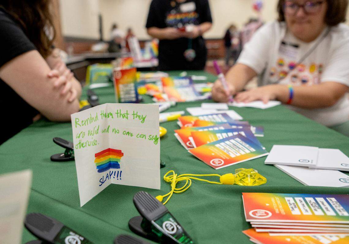 People leave messages for others at the YSB booth at the National Coming Out Day event hosted but the Centre LGBTQA Support Network at Penns Valley Elementary on Tuesday.