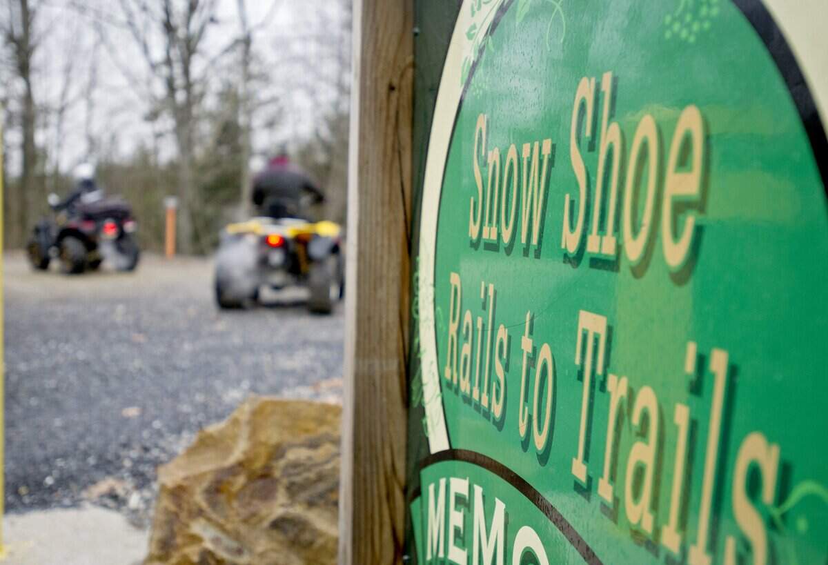 Riders start at the Gillentown trailhead for the Snow Shoe Rails to Trails and Central Mountains ATV Association Inc. winter ride on Saturday, January 3, 2015.