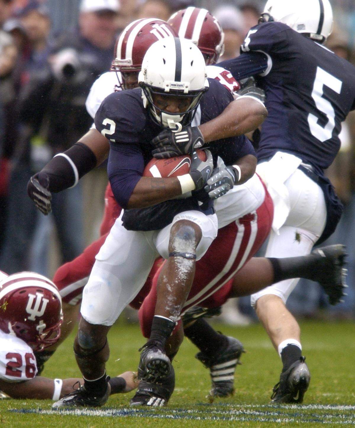 Penn State’s Derrick Williams is tackled by Deonte Mack in the first half of a game against Indiana on Nov. 15, 2008.