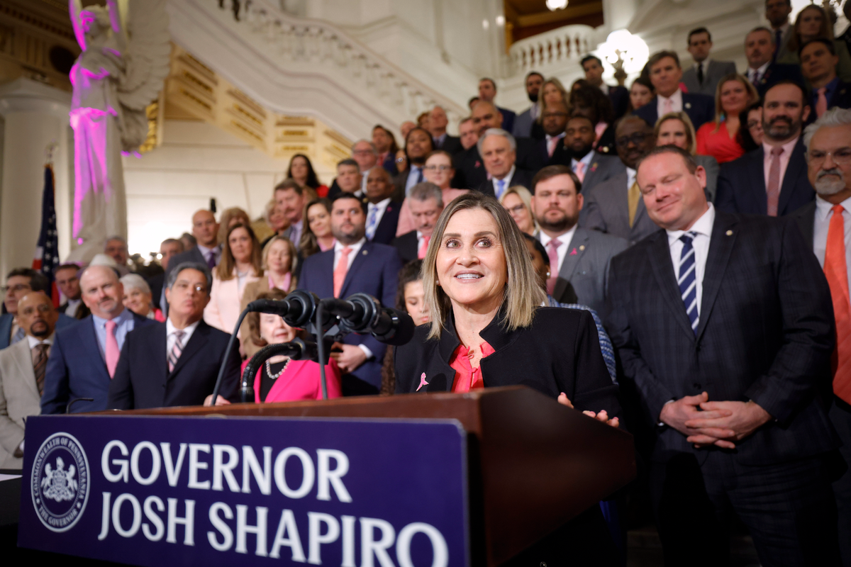 GOP Senate President Pro Tempore Kim Ward at the governor’s first bill signing of the year.