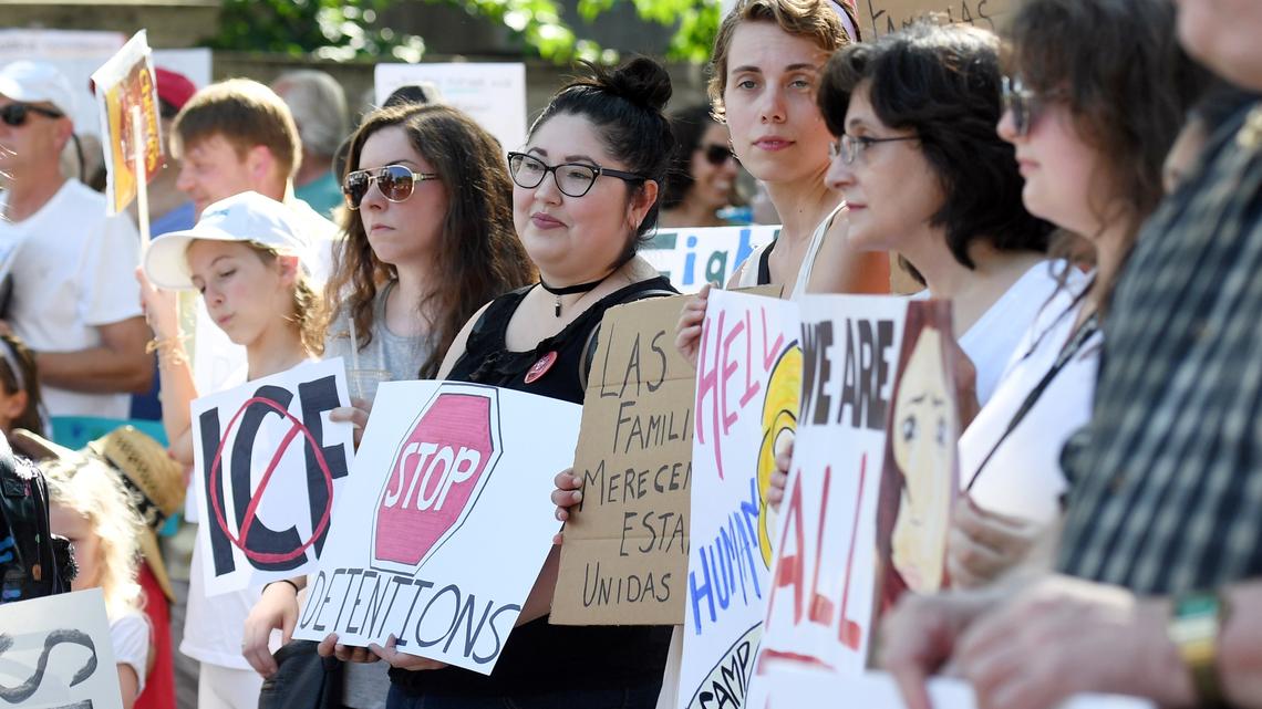 
Residents attend the Families Belong Together Rally Saturday.
