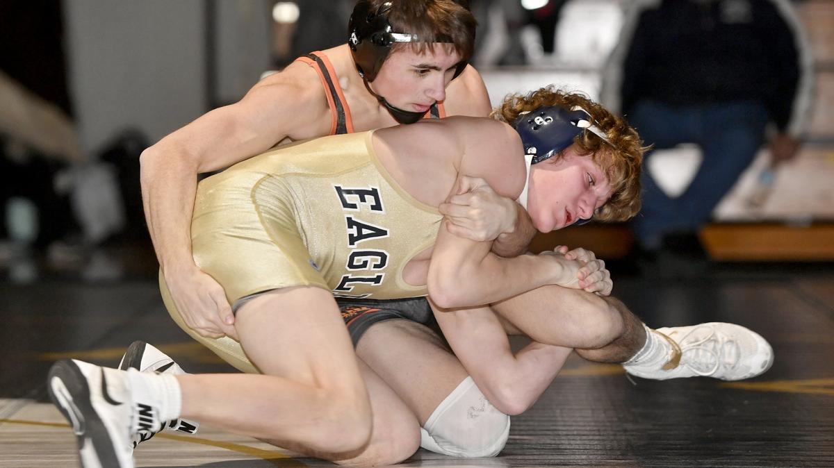 Bald Eagle Area’s Cooper Gilham became the 23rd county wrestler to go over 20 wins this season. His 20th victory was a pin of Richland’s Ethan Zukus (not pictured) in 1:33.