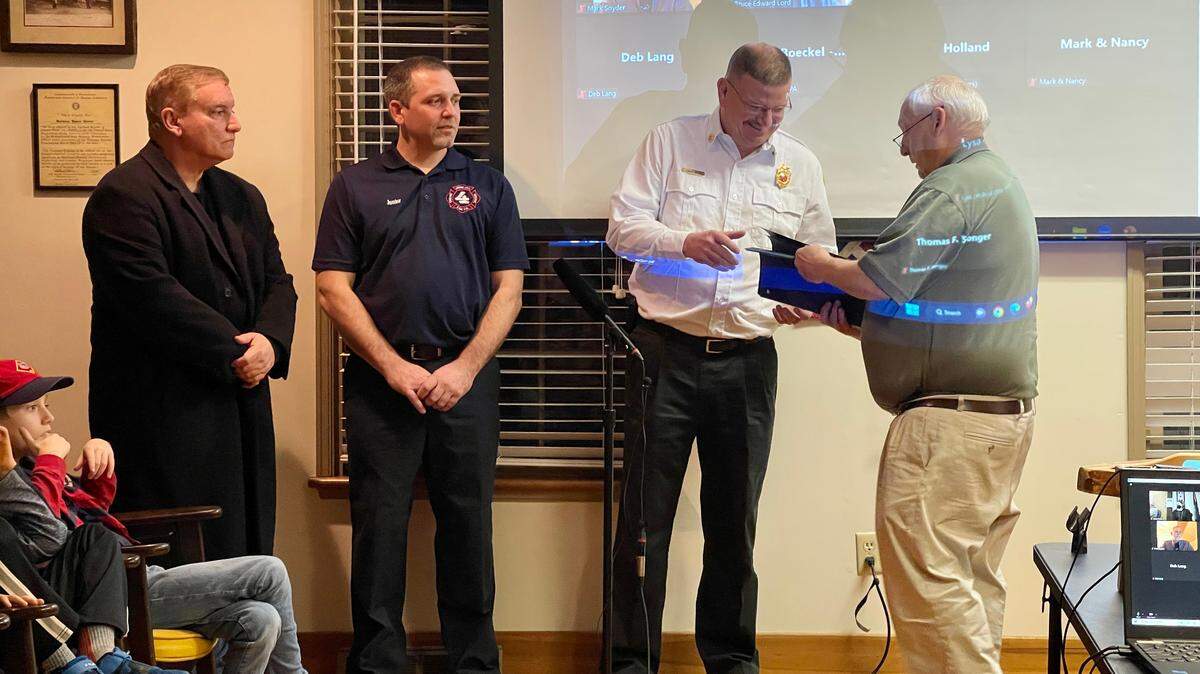 Representatives from the Alpha Fire Company, Centre Hall Fire Company and State College Police Department were recognized by Harris Township Supervisors for their lifesaving efforts in a fire with an entrapment in Boalsburg last month.