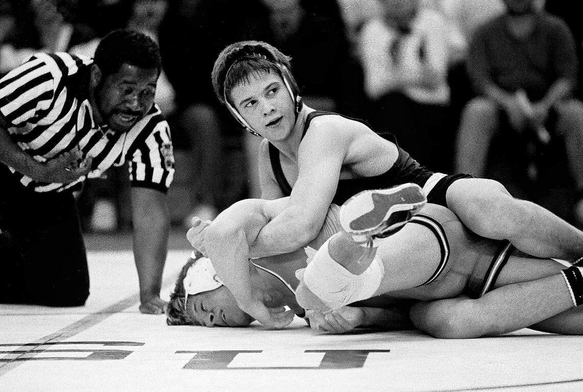 Penn State wrestler James “Jimmy” Martin during a match on February 19, 1988.