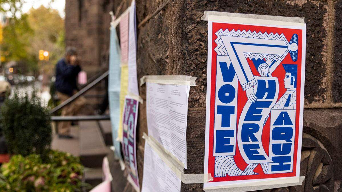 Voting signs in Philadelphia in 2021. In odd-year elections like these, many local candidates cross-file.