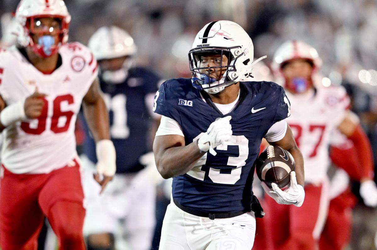 Penn State running back Kaytron Allen gets a 50-yard run during the game against Nebraska on Saturday, Nov. 22, 2025 at Beaver Stadium.
