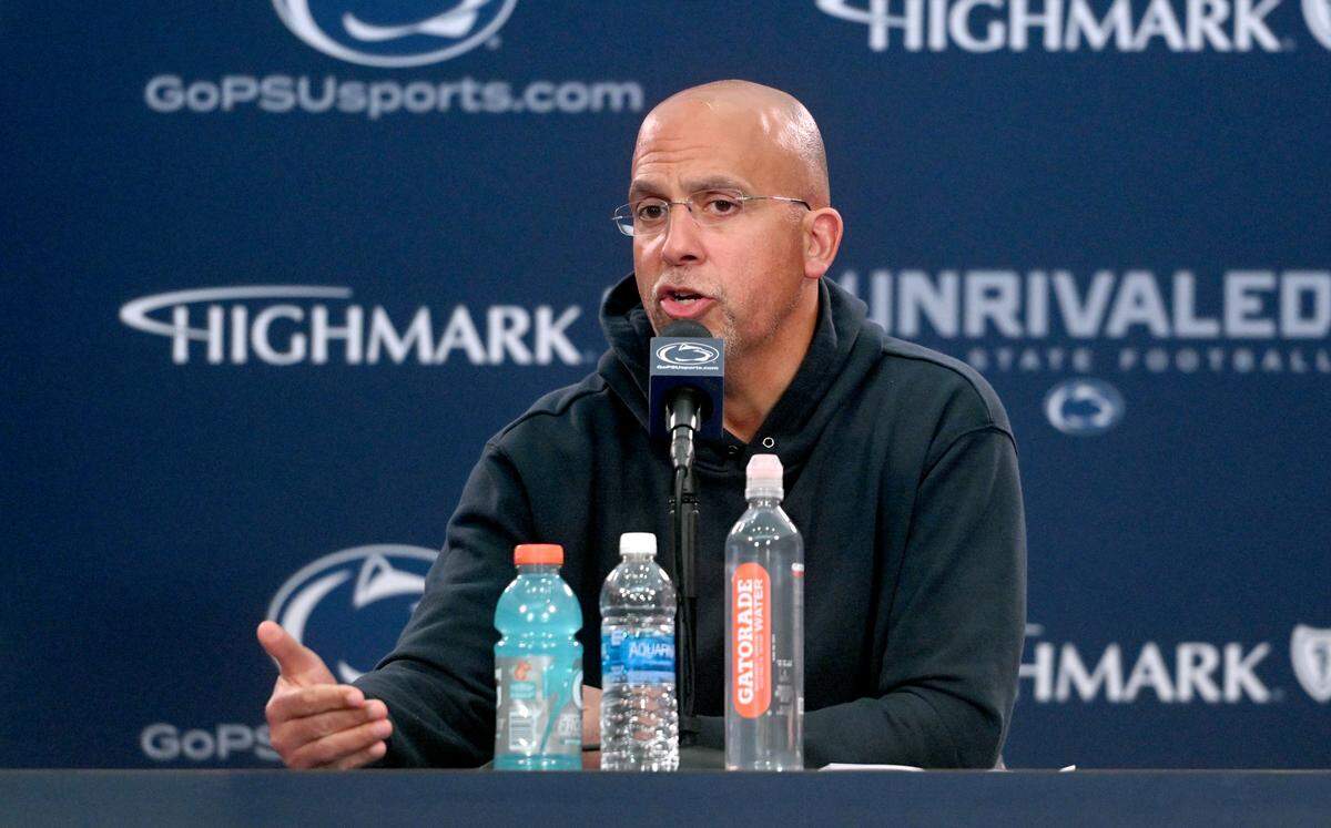 Penn State football coach James Franklin answers questions during his press conference on Monday, Oct. 21, 2024.