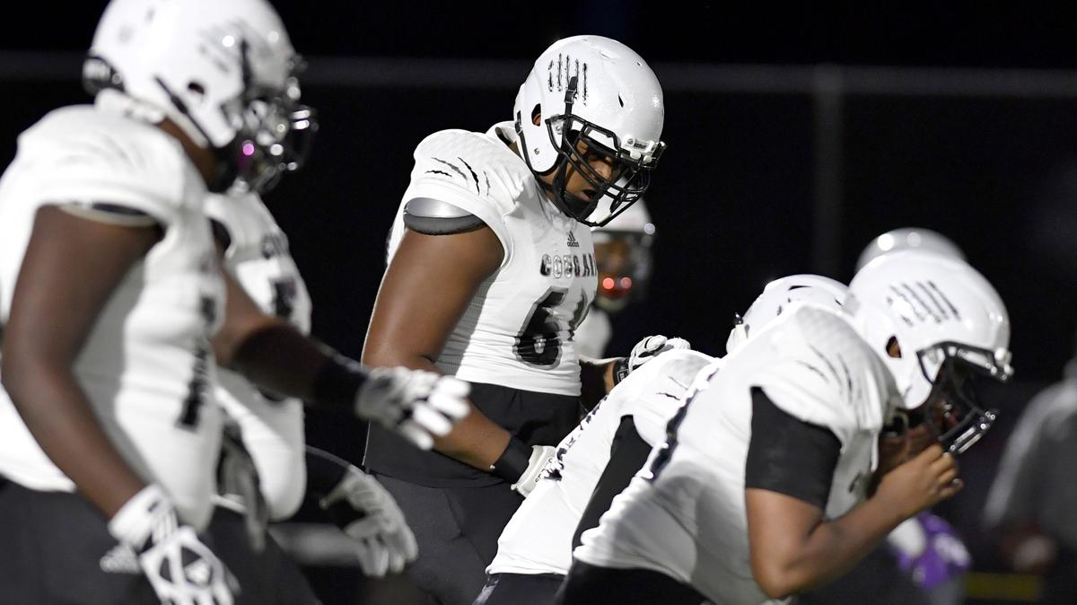 Harrisburg’s Nate Bruce lines up for a play during the game against State College on Friday, Oct. 4, 2019.