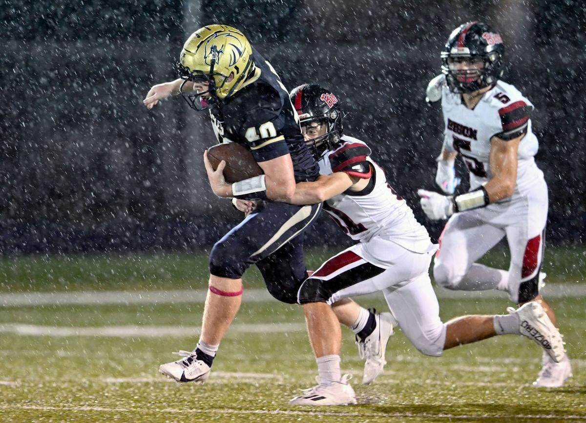 A Clearfield defender tries to stop Bald Eagle Area’s Wyatt Spackman during the game on Friday, Oct. 6, 2023.