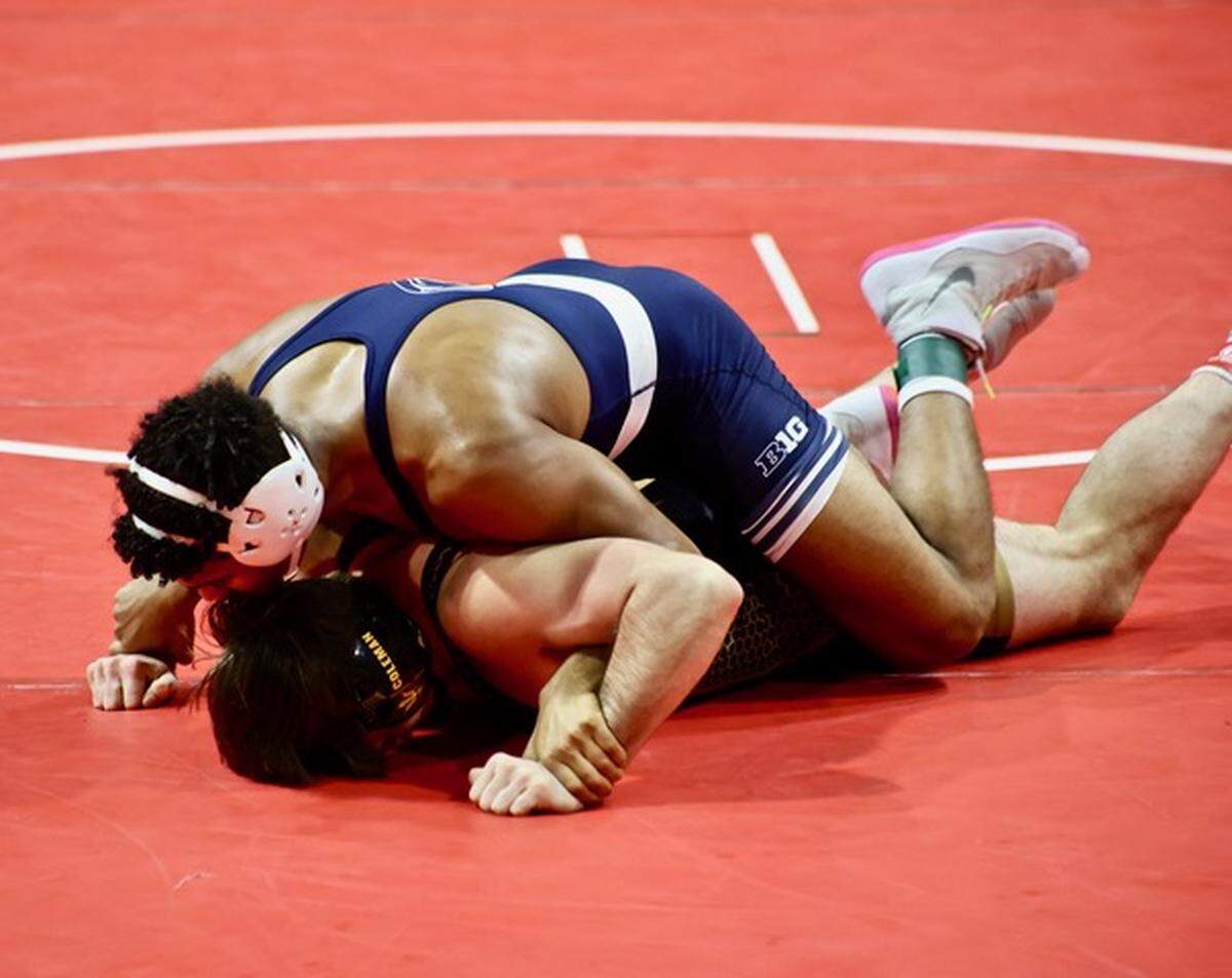 Penn State’s Carter Starocci earned a 17-2 technical fall over Arizona State’s Zane Coleman on Tuesday, Dec. 21, 2021, at the Collegiate Duals in Niceville, Florida.