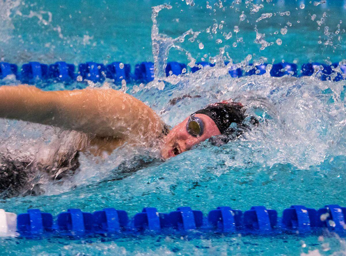 Bellefonte Area High School sophomore Addie Pringle turns to her right side for air during the Girl’s 100 Yard Freestyle in the AA Bracket during the PIAA Swimming and Diving 2023 District 6 Championship held at the McCoy Natatorium on Saturday, Mar. 4, 2023, in University Park. Pringle placed sixth in her event with a final time of 0:57.52.