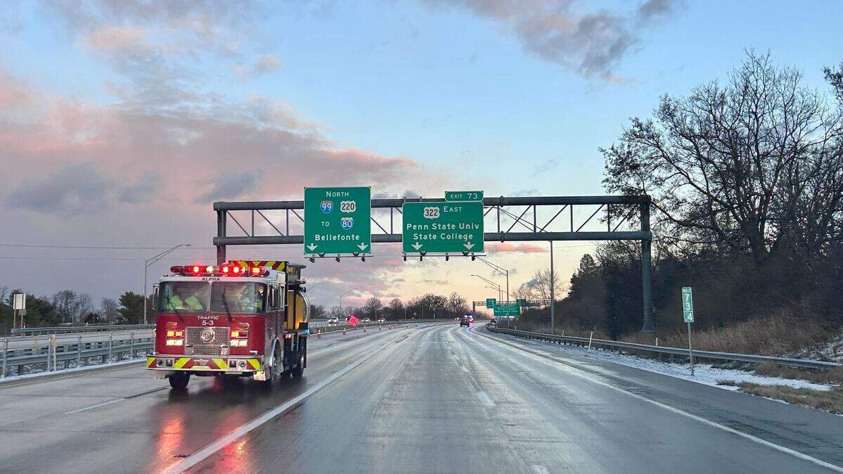 A fire truck responds to a crash involving at least five vehicles on Interstate 99 Friday afternoon near the State College area.