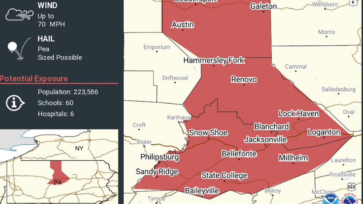 Most of Centre County is under a severe thunderstorm warning.
