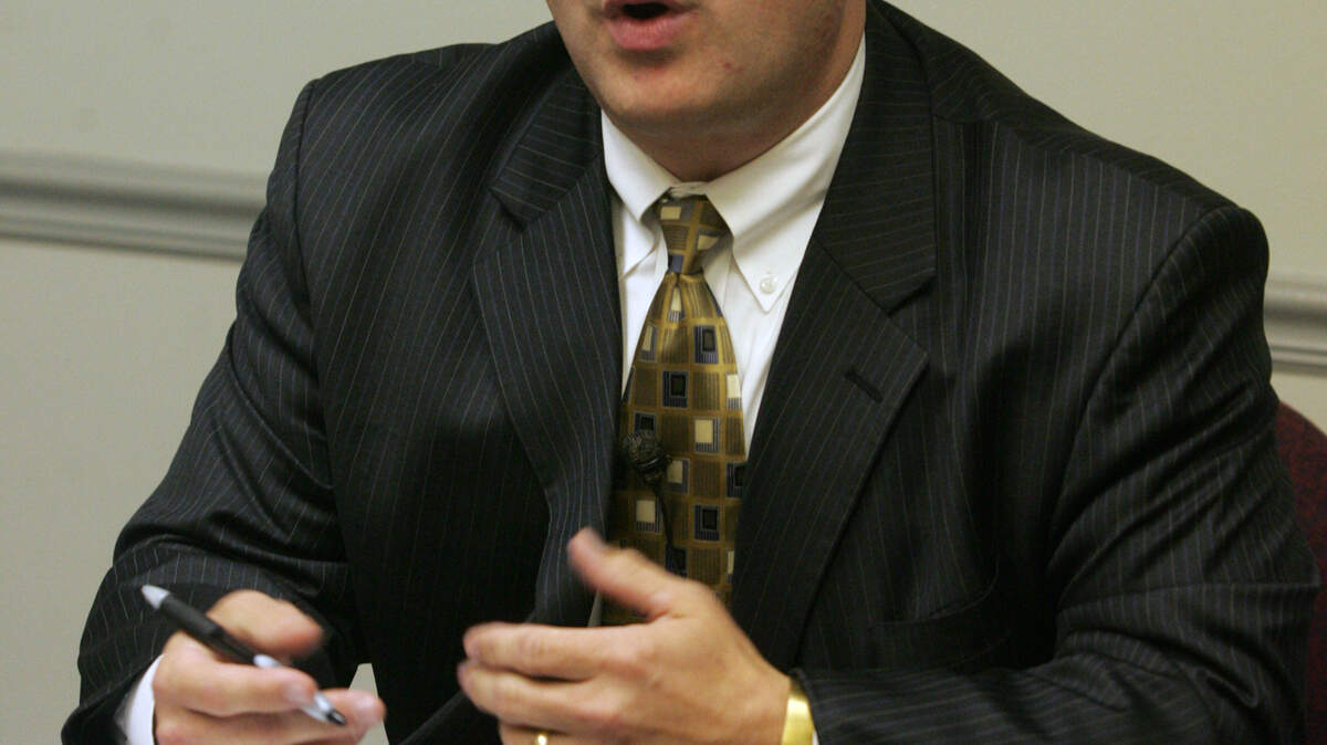 Centre County District Attorney Michael Madeira holds a press conference at the Centre County Court House on Tuesday, September 30, 2008. CDT/Christopher Weddle