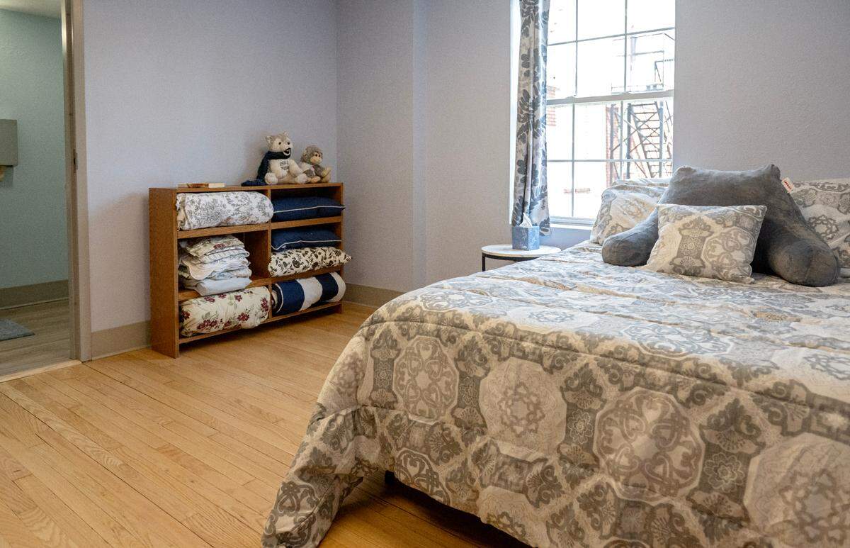 A bedroom for an overnight volunteer at Centre Helps’ new location at 406 S. Pugh St. on Wednesday, June 11, 2025.