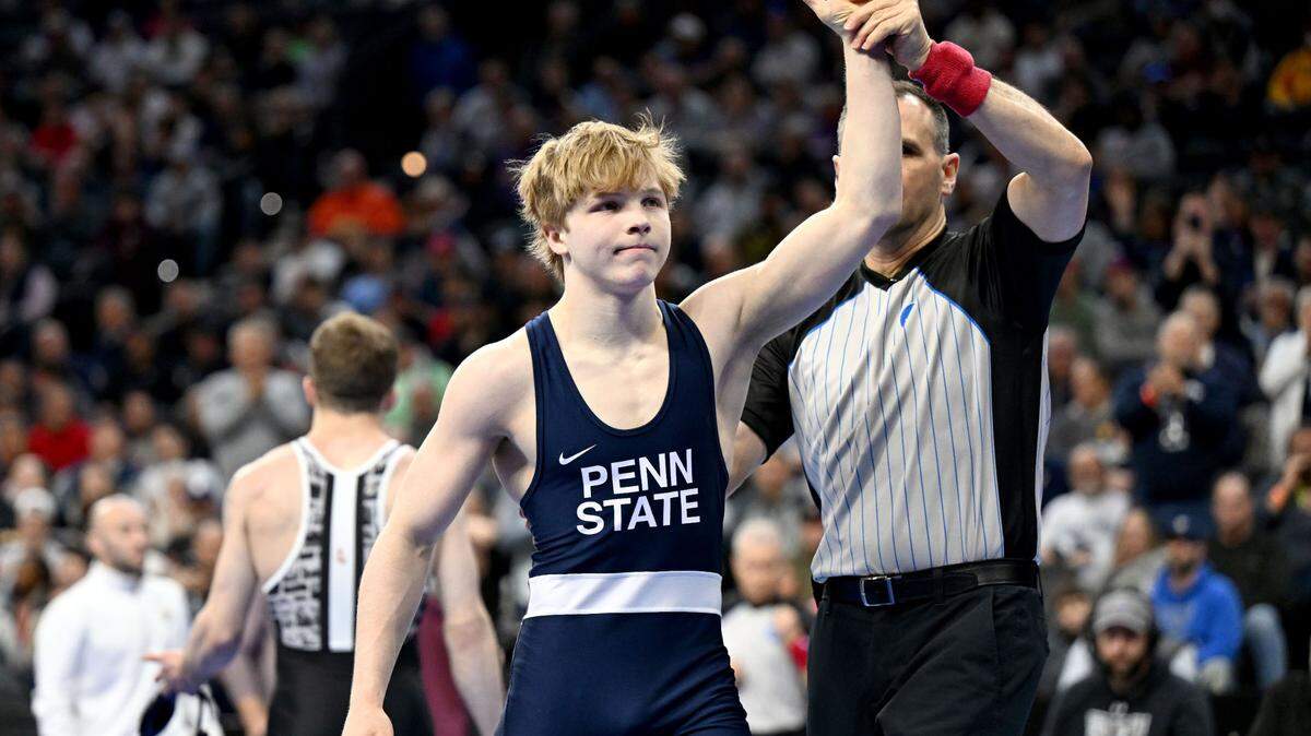 Penn State’s Braeden Davis finishes in fifth place at 133 pounds at the 2025 NCAA Wrestling Championships at Philadelphia’s Wells Fargo Center on Saturday, March 22, 2025.