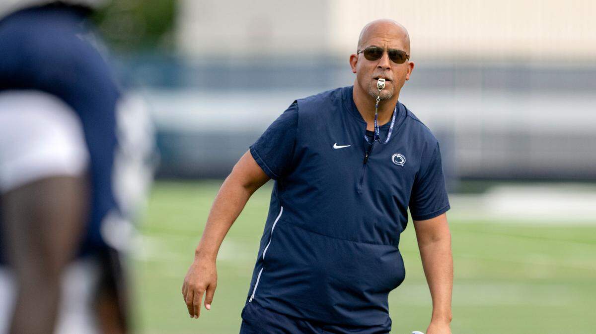 Penn State football coach James Franklin watches his players during practice on Wednesday, Aug. 10, 2022.