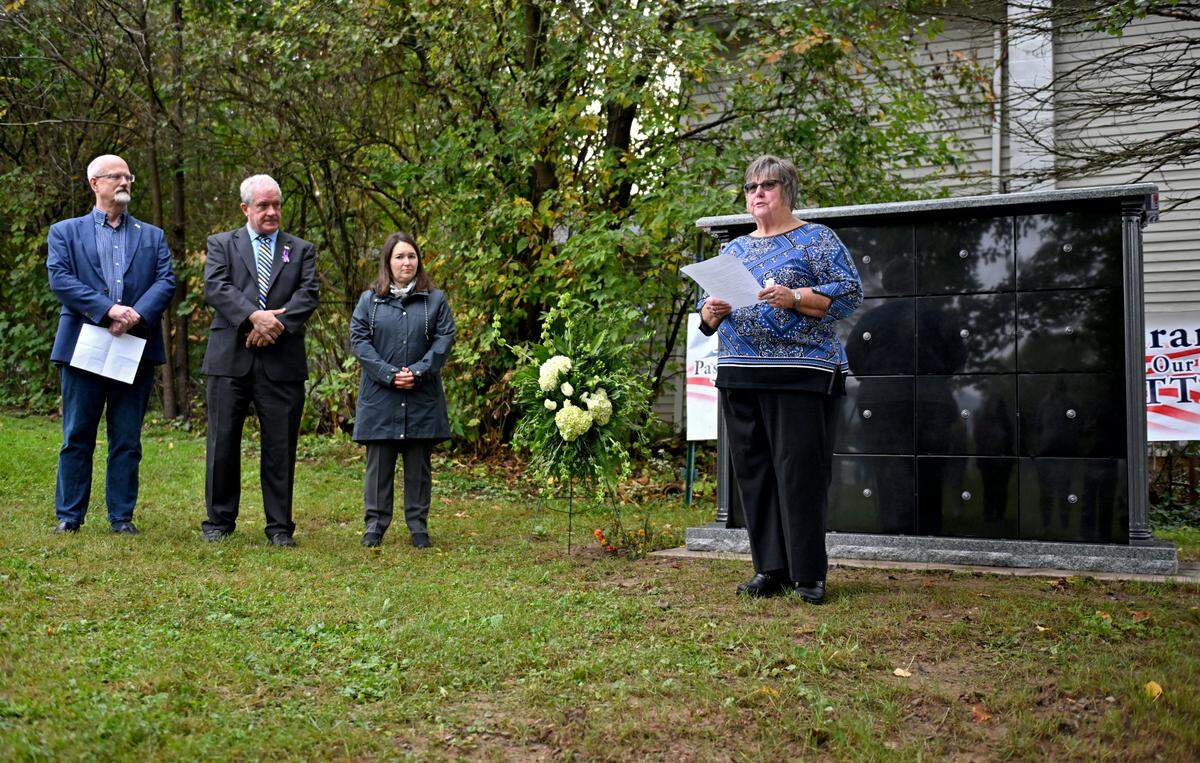 Debra Smeal, Centre County deputy coroner, talks about the new columbarium for unclaimed remains at the Union Cemetery in Bellefonte on Wednesday, Oct. 2, 2024.  
