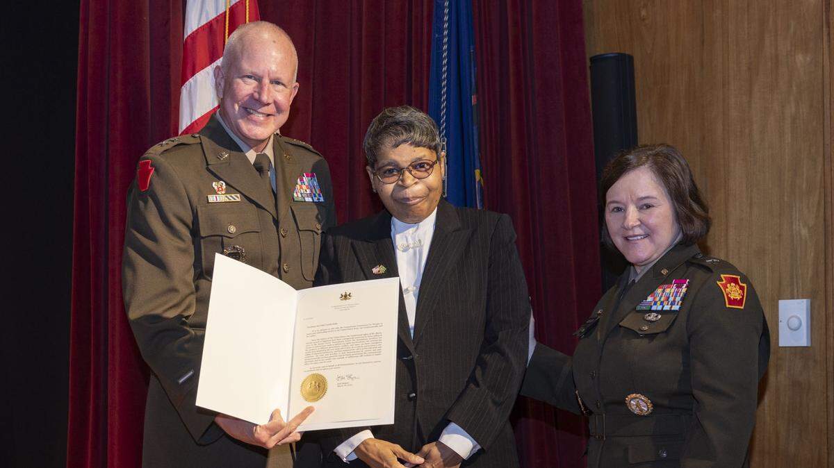 Patton Township Supervisor Pamela Robb (center), who joined the United States Army in 1976 and served for six years, was among 22 female veterans from across Pennsylvania honored by the Pennsylvania Commission for Women on March 29.