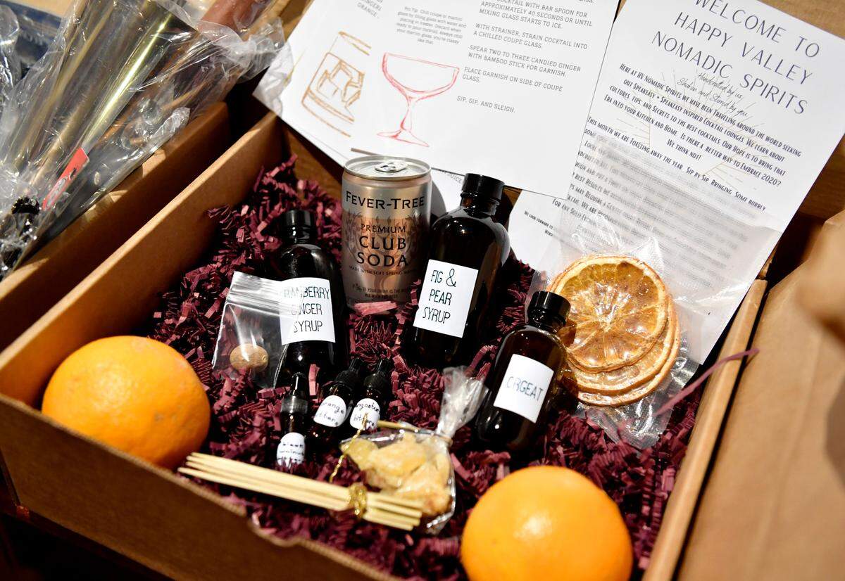 The December box from Happy Valley Nomadic Spirits includes three cocktails to make with rye whiskey, the sleigh ride, yeti juice and the Charlie Brown.