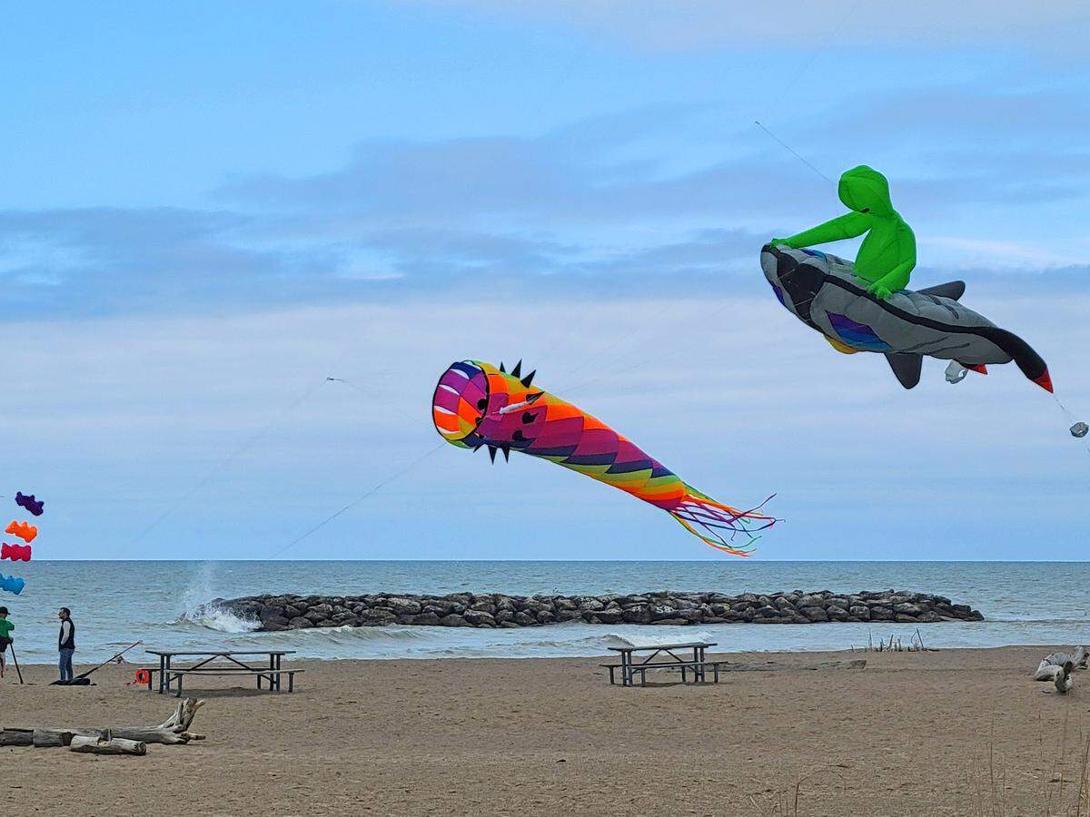 Huge kites are flown at Sunset Point.