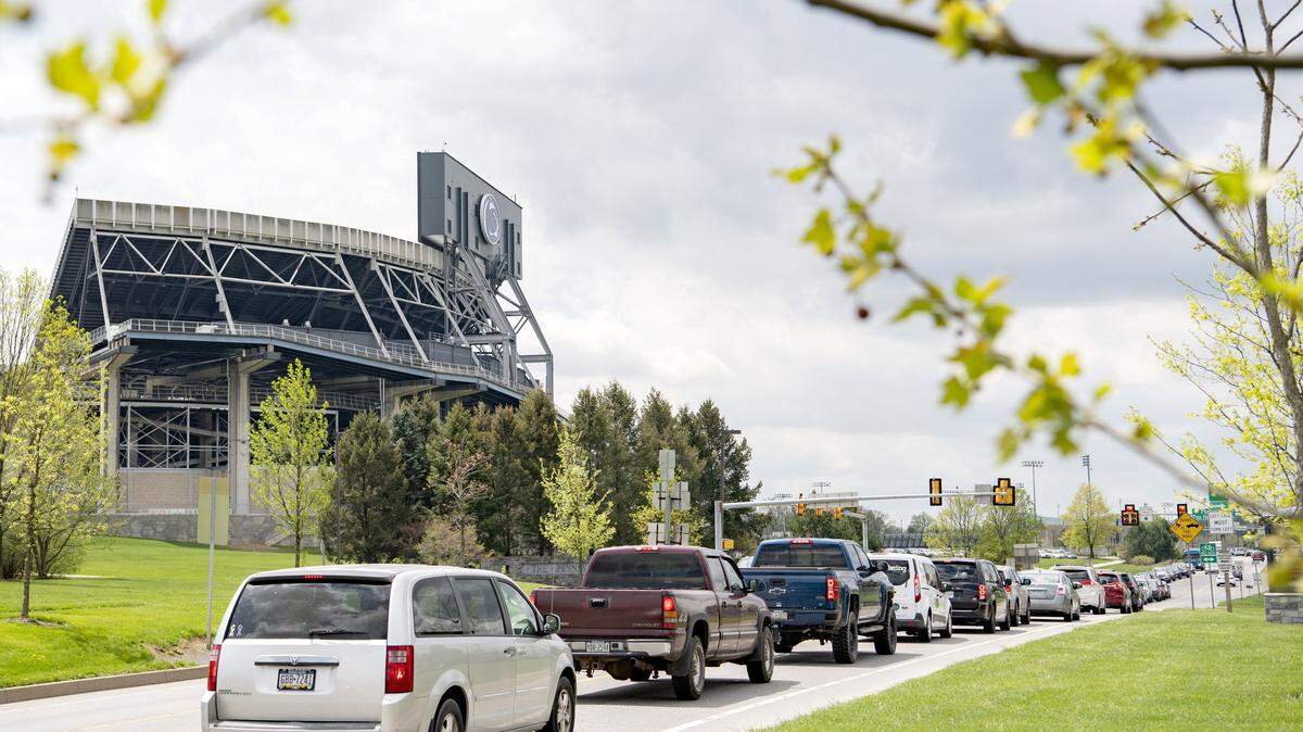 Traffic backs up on Park Avenue and around downtown State College due to construction and Penn State graduation in 2019. Traffic is again expected to be an issue this weekend between commencement and students moving out.
