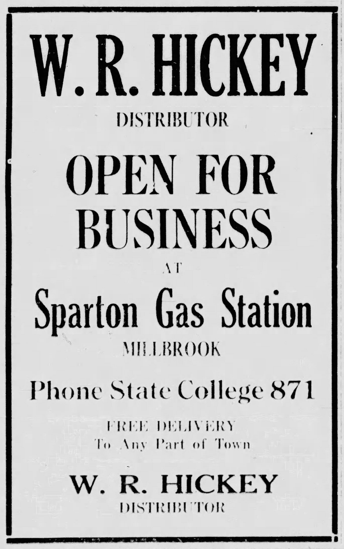 An ad for W.R. Hickey from Jan. 13, 1938.