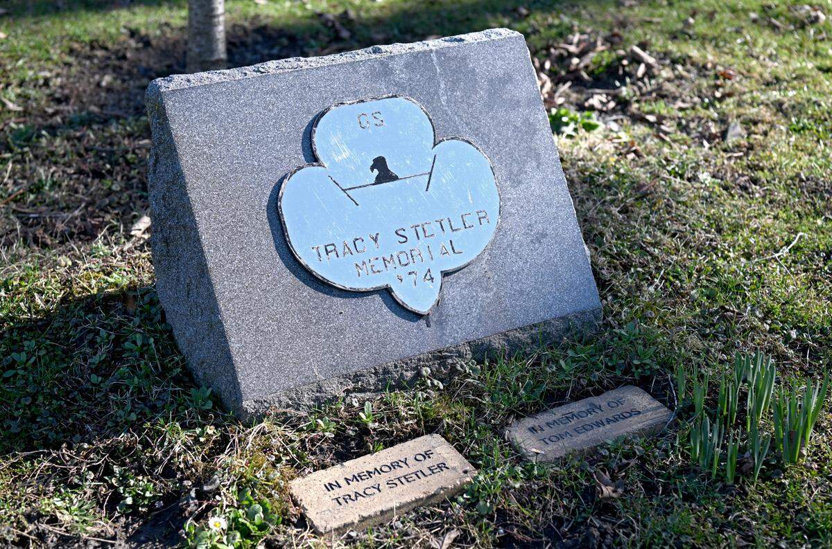 A memorial for Tracy Stetler behind the Philipsburg borough office. Stetler was 12 years old when she was killed in 1974.