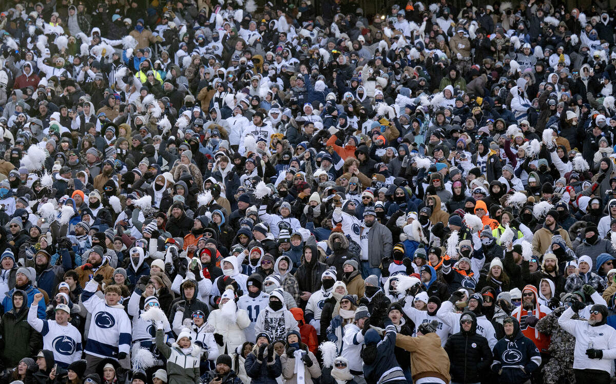 Penn State fans celebrate a goal during the men’s hockey game against Michigan State on Saturday, Jan. 31, 2026 at Beaver Stadium.