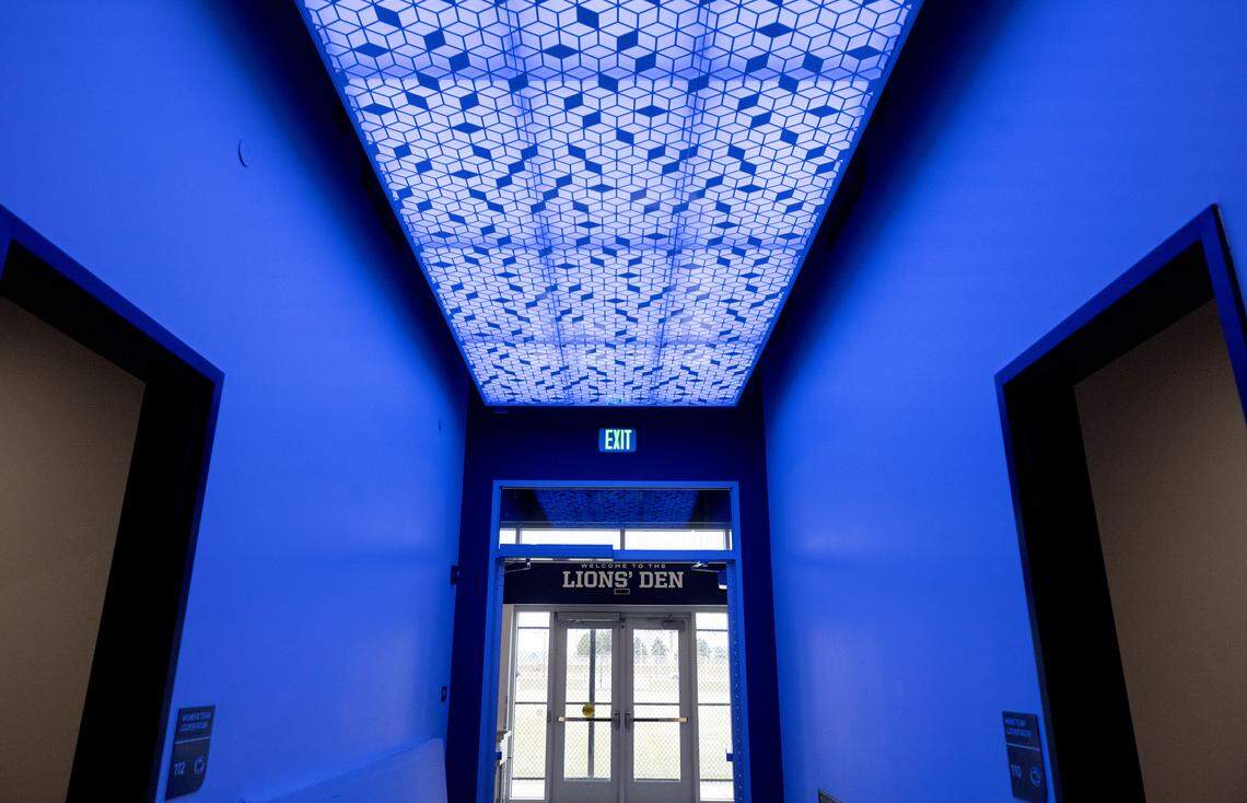 The hallway from the playing field to the men’s and women’s locker rooms in the Jeffrey Field Soccer Complex.