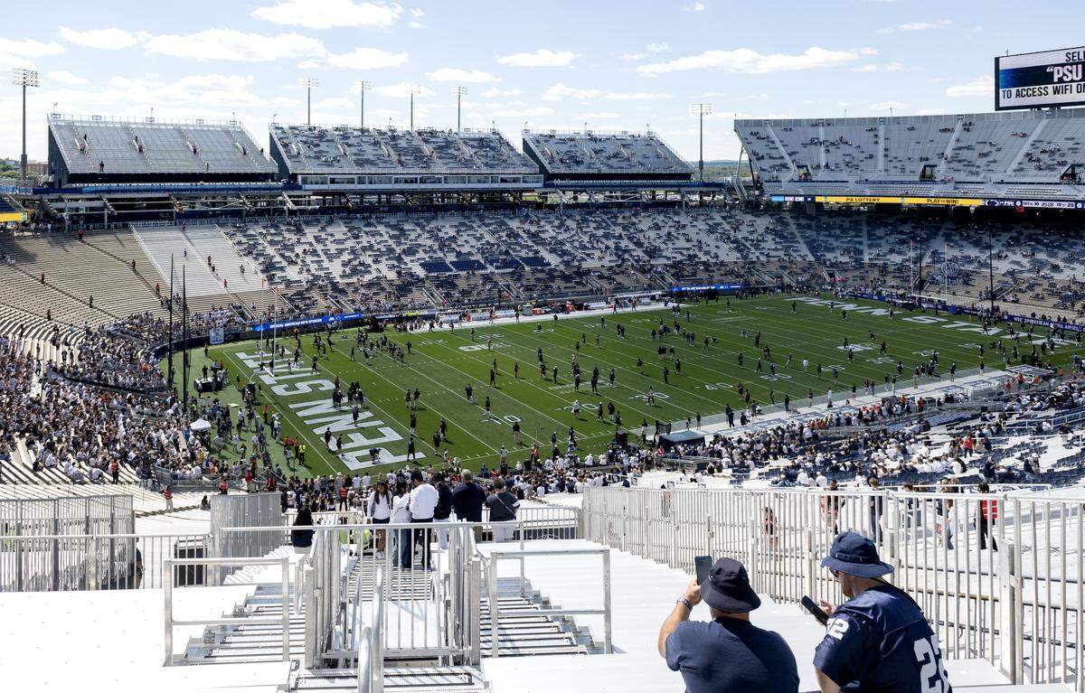 The view from a set of temporary stands in the south end zone at Beaver Stadium on Saturday, Aug. 30, 2025.  