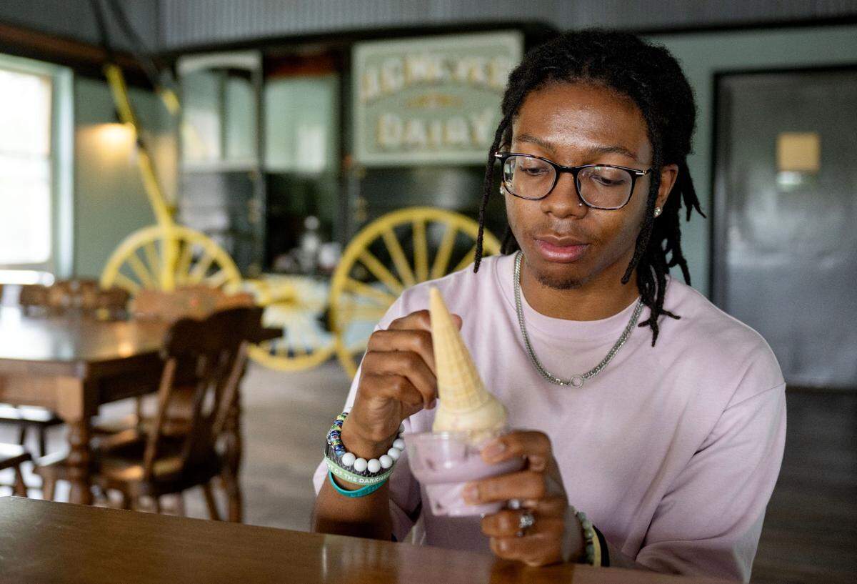 Centre Daily Times intern Jaden Perry enjoys ice cream at Meyer Dairy.
