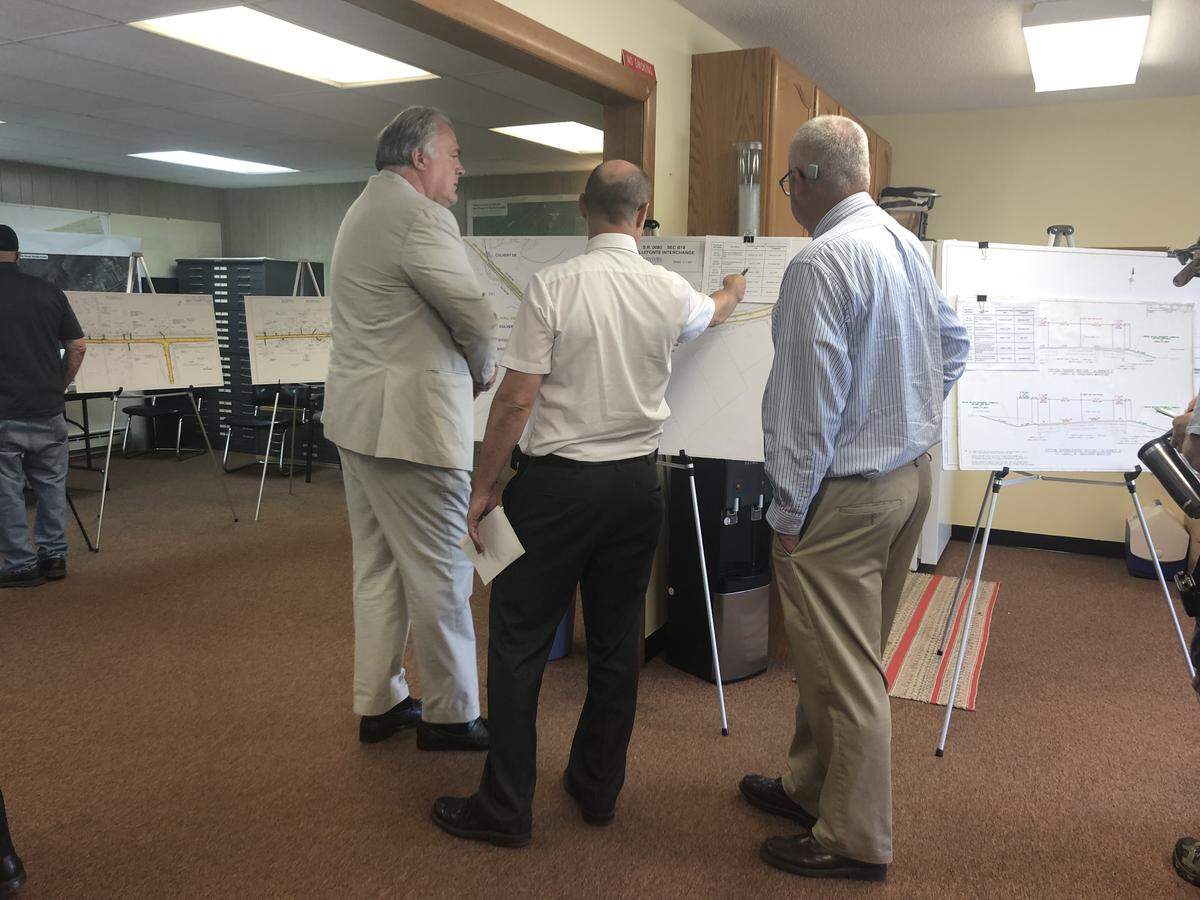 Bellefonte Interchange Project Manager Craig Sattesahn explains plans for the project that began in 2000. The three-phase initiative will create a high-speed interchange between Interstates 80 and 99. Local access between State route 26, Jacksonville Road and I-80 will change.