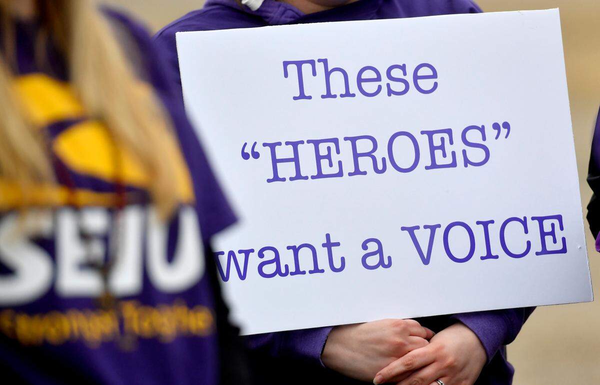 Workers from The Meadows Psychiatric Center held a rally to unionize on Wednesday. The center currently has signs that they are hiring heroes, but workers say they are not treated like heroes.