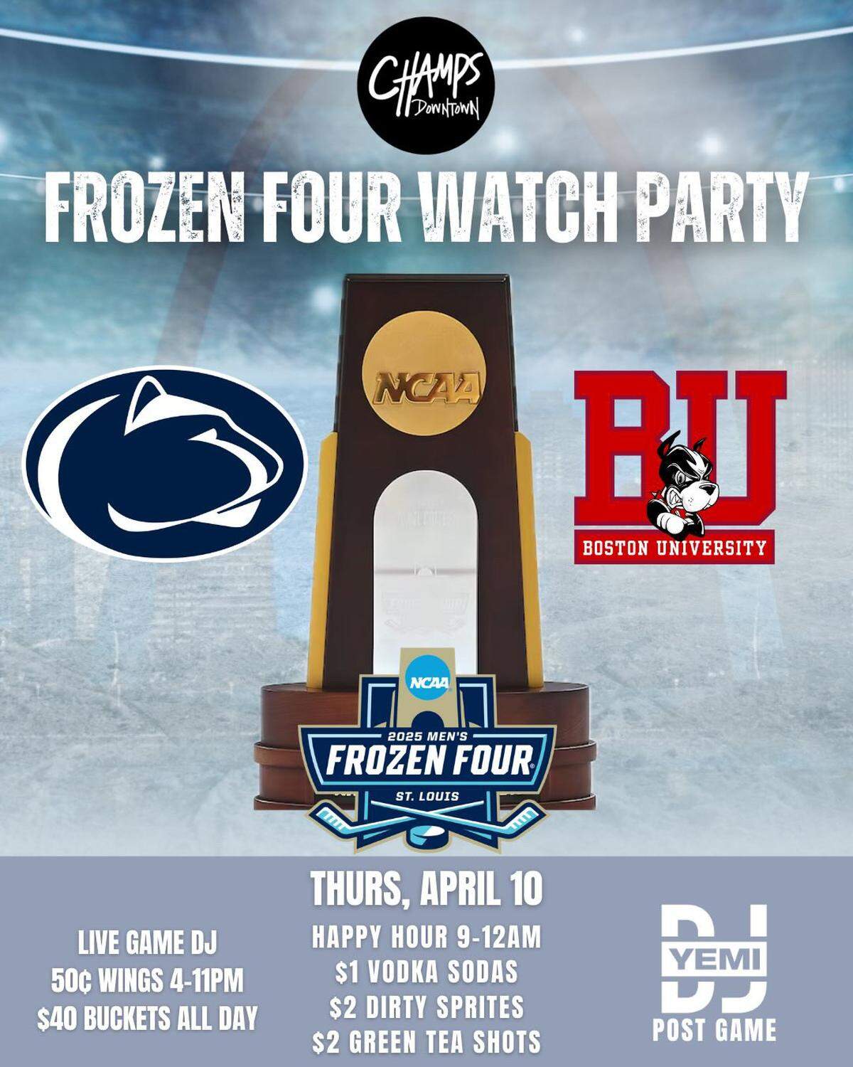Champs downtown is hosting a watch party for the Frozen Four