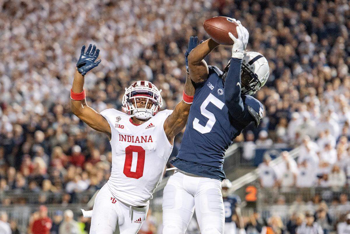 Indiana’s Raheem Layne can’t stop Penn State wide receiver Jahan Dotson from making a catch for a touchdown.
