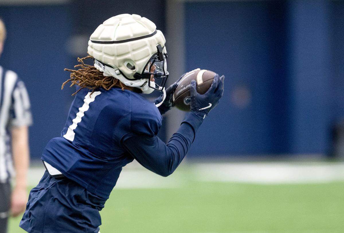 Penn State safety Jaylen Reed make a catch during a drill at practice on Wednesday, Dec. 18, 2024.