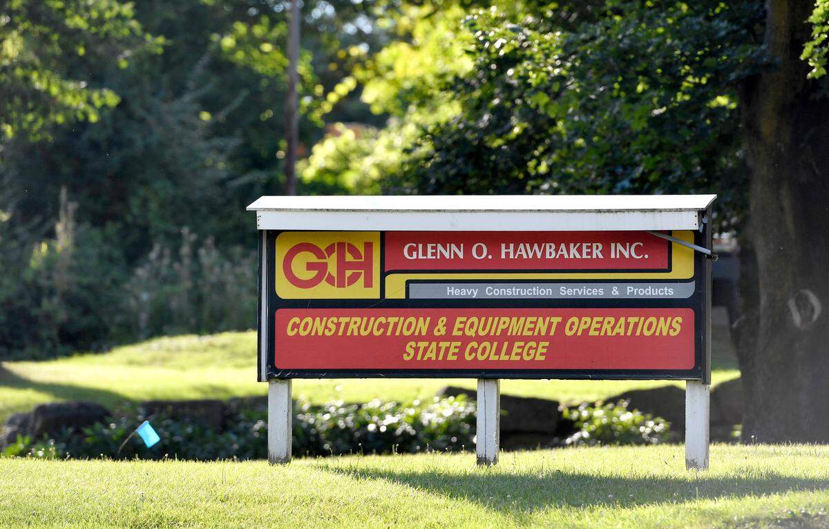 A sign at one of the Glenn O. Hawbaker Inc. sites in State College on Aug. 2, 2021.